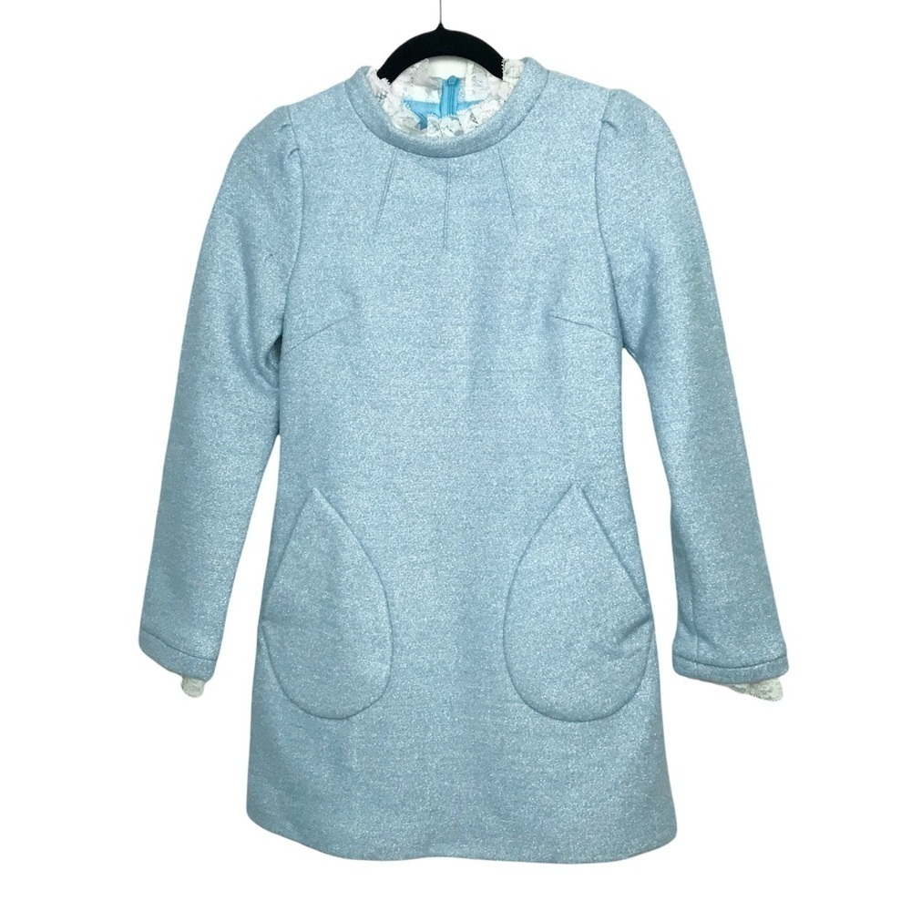 SSXR Blue Frill Neck Wool Blend Structured Mini Dress